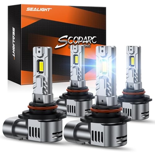 SEALIGHT 9005 9006 Bulbs 140 000LM Higher Brightness 6500k Cool White with Cooling Fans 9005/HB3 Light 9006/HB4 Powersports LED Fog Lights 52W High Power 1:1 Design 4 Pack