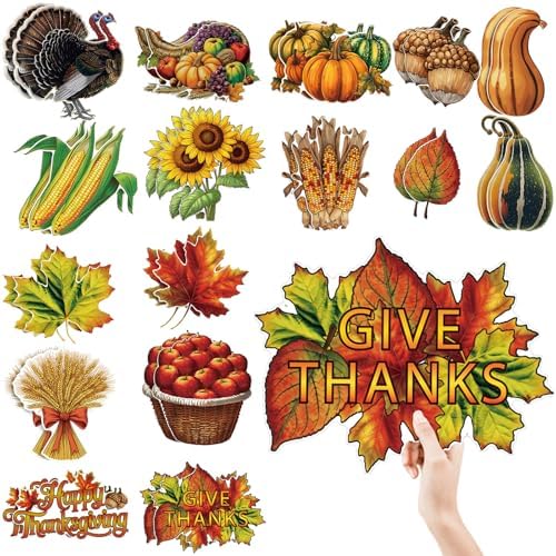 Fuyoooo 32 Pcs Thanksgiving Fall Cutouts Vintage Turkey Pumpkin L...