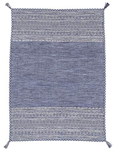 CarpetFine Alfombra de Tejido Plano Rectangular Kilim Azizi Azúl ...
