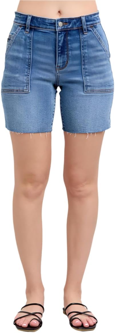 Judy Blue Mid Rise Bermuda Cutoff Shorts by Ivory Gem