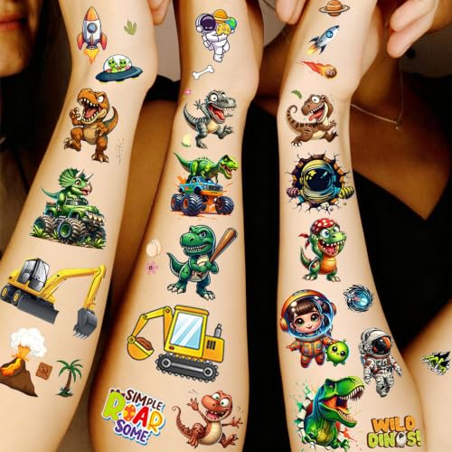 Image of 300+ PCS 40 Sheets Cartoon Temporary Tattoos For Kids Boys Girls Child Children Tattoo Sticker Birthday Party Favor Supplies, Funny Animals Unicorn Dinosaur Fake Tattoos Party Decoration Accessories