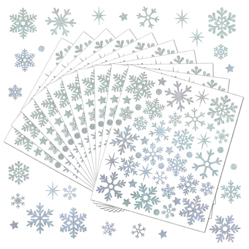 440 Pcs Glitter Snowflake Stickers 10 Sheets Waterproof Vinyl Decals for Bottles Windows Laptops Journals Gift Wrapping Home Decor & DIY Crafts Decorative Holographic Stickers (Silver Glitter)