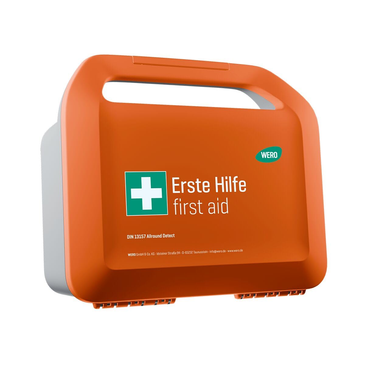 WERO Smart Case Erste-Hilfe-Koffer DIN 13157 erweitert, Allround | detektierbar, kompakt & robust, Farbleitsystem, staub- & spritzwassergeschützt, mit Wandhalterung