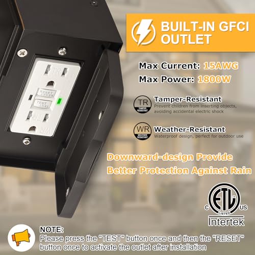 Image of Porch Light with GFCI Outlet Built in, Dusk to Dawn Outdoor Lighting with Outlet, Waterproof Anti-Rust Alunmium Exterior Wall Mount Fixture, Outside Light for House Garage Front Door, Bulb Included