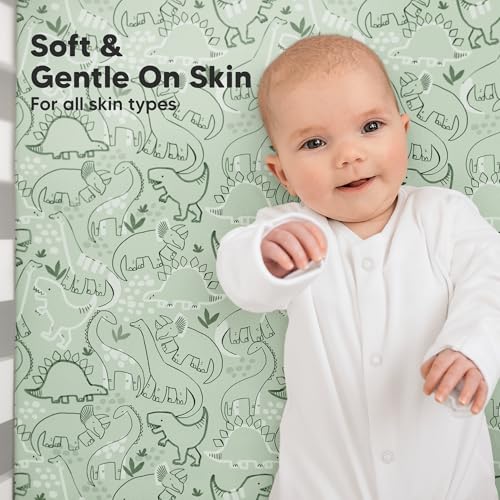 Image of KeaBabies 2-pk Organic Cotton Crib Sheets for Boys Girls 52x28 (DinoDood) | Fitted Crib Mattress Sheet Neutral, Breathable Cover for Baby Bed Set, Toddler Mattress, Soft & Cute Prints