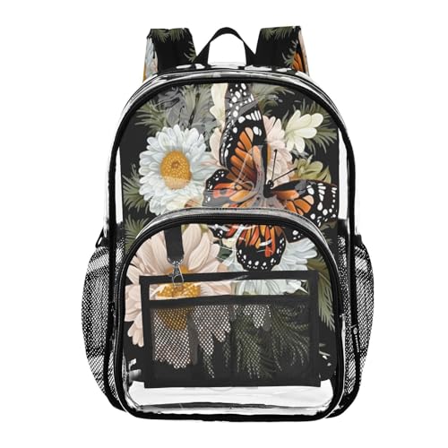 Old Grungy Butterfly Clear Backpack - Stadium Approved Large 15.7-inch Waterproof Transparent Bag for Sports, Concerts, Work, Travel#159