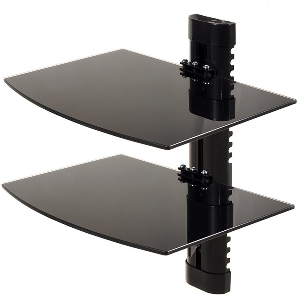 Maclean MC-662 Supporto DVD da Parete con Dopia Mensola in Vetro Scaffale da Muro Console PS3 PS4 Xbox