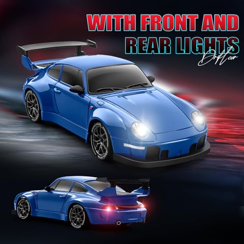 Image of ACAMMZAR RC Drift Car, 1:24 Remote Control Car for Kids, 20KM /H 4WD High Speed RC Cars with LED Lights, Two Batteries, Extra Drifting Tires, Vehicle for Adults Boys Girls, Blue