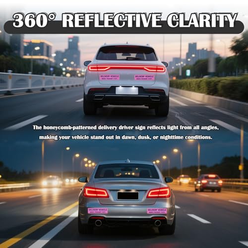 Image of 2PCS Delivery Driver Magnet for Car,Reflective Frequent Stops Car Magnet for Clear Identification,Anti-Water Delivery Sign for Cars Accessories Fit for Deliveries Professionals (Pink)
