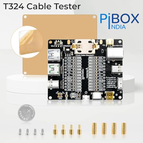 Image of PiBox India T324 USB 4.0 Cable Tester Board - Professional Continuity Checker with 24 LED Indicators for USB Type-C /USB-A /Micro-B /Mini-B Continuity Testing Lightning Cables with Acrylic Case
