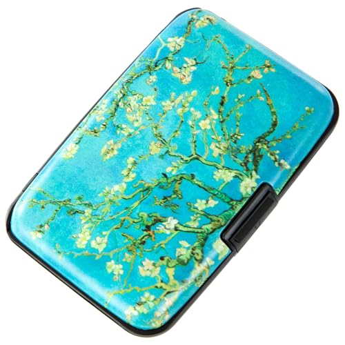 Image of Credit Card Holder, Metal Card Wallet RFID Blocking Mini Slim Aluminum Business Hard Card Case for Women Men (Vincent van Gogh Almond Blossoms)