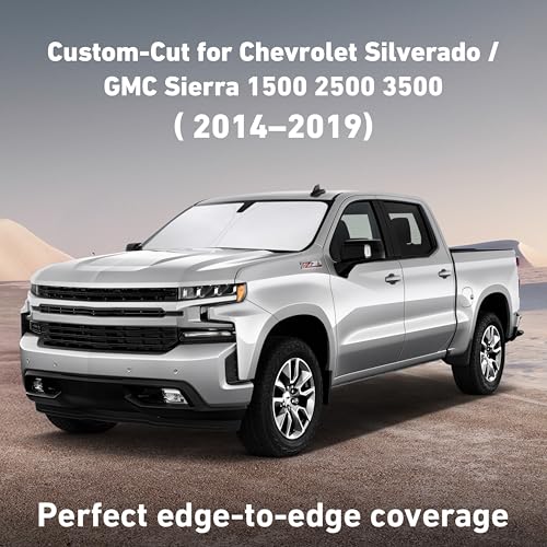 Image of EcoNour Windshield Sunshade Compatible for Chevrolet Silverado /GMC Sierra 1500 2000 3500 2014-2019, Sun Visor for Front Windshield & Window Sun Shade Cover, UV Heat Blocker & Protector,Car Accessories