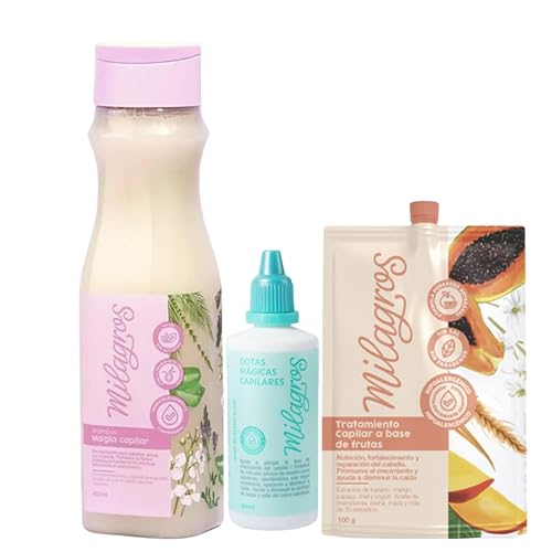 Miniatura 1 de Kit de 3 Milagros Champú Magia Capilar  Activador de Crecimiento Gotas Mágicas  Sachet tratamiento de Frutas  champú sin sal, sin sulfatos