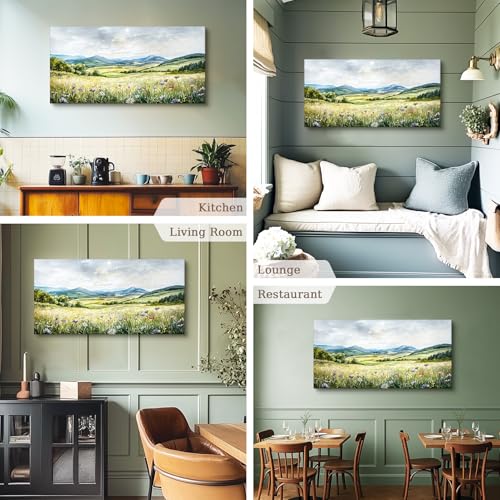 crmotu Landscape Wall Art, Nature Wall Art, Large Wall Decor, Wilderness Green Scenic Art Prints, Hillside Meadow Canvas Paintings for Living Room Bedroom Hallway Home Decorations 24x48inch