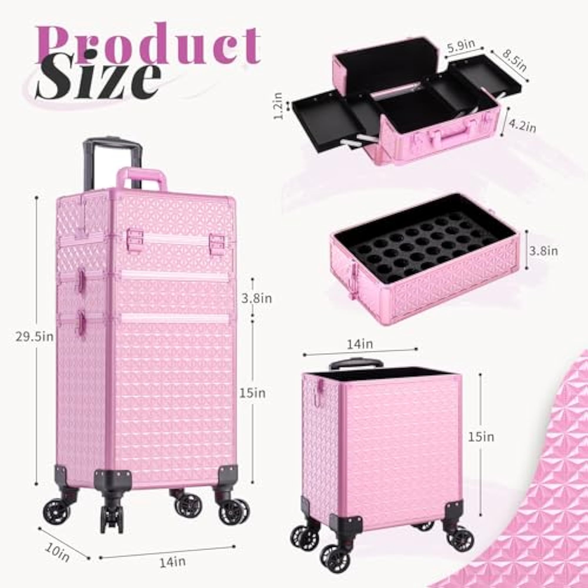 3 in 1 Rolling Makeup Train Case, Large Storage