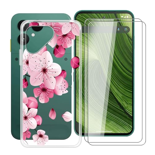 YQINHHME Funda para Fairphone Gen 6 (6.31 ') + 2 X Cristal Templado Protector de Pantalla, Antichoque Anti-Arañazos Carcasa Ultrafina Suave TPU Cover Case para Fairphone Gen 6 - Flor de durazno