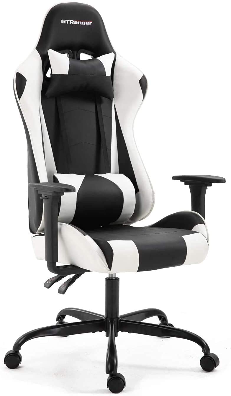 GTPOFFICE Gaming Chair Racing Style High Back Computer Gaming Chair Adjustable Recliner Leather Office Desk Chair with Headrest and Lumbar Support White