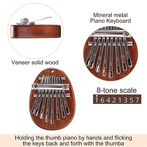 seOSTO Mini Kalimba Piano, 8 Key Thumb Piano exquisite Finger Piano with Lanyard Portable Marimba Musical Thumb Piano for Kids Adults Beginners - Thumbnail 3