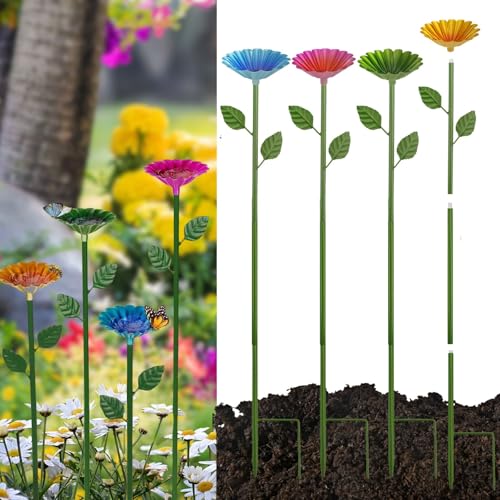 Produktbild von Bienentränke 4er-Set Aus Metall – Rosen-Design, Blütenförmige Wasserstation Für Bienen & Schmetterlinge, Als Gartenstecker