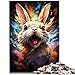Produktbild Puzzles Zeichnen eines bunten Kaninchens, 1000-teiliges Puzzle für Erwachsene, Holzpuzzle, Lernspiel mit vollständig ineinander greifenden und zufällig geformten Teilen (50 x 75 cm)
