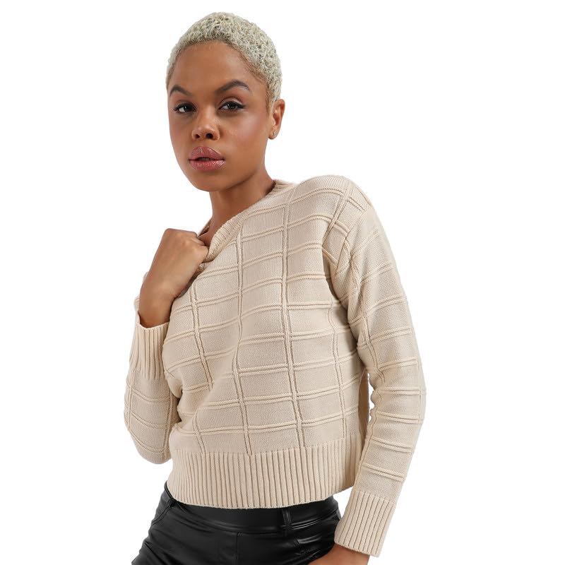 Image of PINACOLADA Women's Solid Ribbed Cropped CardiganFor Casual Wear | V Neck | Long Sleeve | Wool Sweater Crafted with Comfort Fit for Everyday Wear