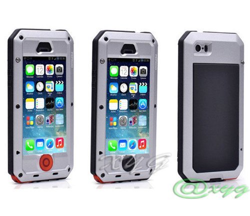 New Waterproof Shockproof Aluminum Gorilla Glass Metal Military Heavy Duty Armor Bumper Cover Case for Apple iPhone 5 5S Home Key +Fingerprint (Silver)