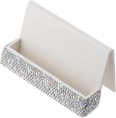 Miniatura 2 de Soporte para tarjetas de visita de cristal con diamantes de imitación, almacenamiento de tarjetas de escritorio blanco para oficina en casa