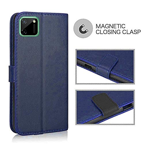 Image of Flip Cover Compatible with Realme C11 | Premium Leather Finish | Inbuilt Pockets & Stand | Flip Cover Back Case for Realme C11 (Blue)