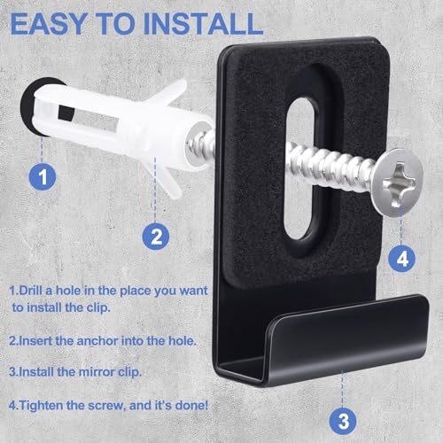 Image of OIIKI 8 Sets Metal Mirror Hanging Clips, Mirror Hanger for Wall Mounting, Wide Channel Heavy Duty Hanger 304 Stainless Steel Brackets Retainer Clips with Screws for Frameless Mirror, Picture, Tile