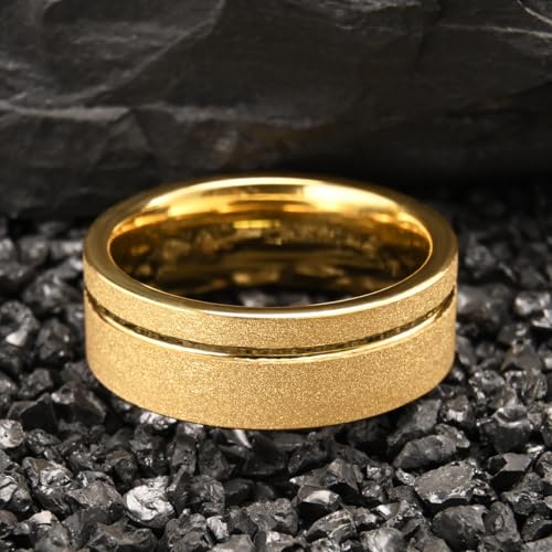 Gold Tungsten Carbide Ring for Men Women 8mm/6mm Sandblasted Inlaid Groove Men's Engagement Wedding Bands Fashionable and Luxurious3