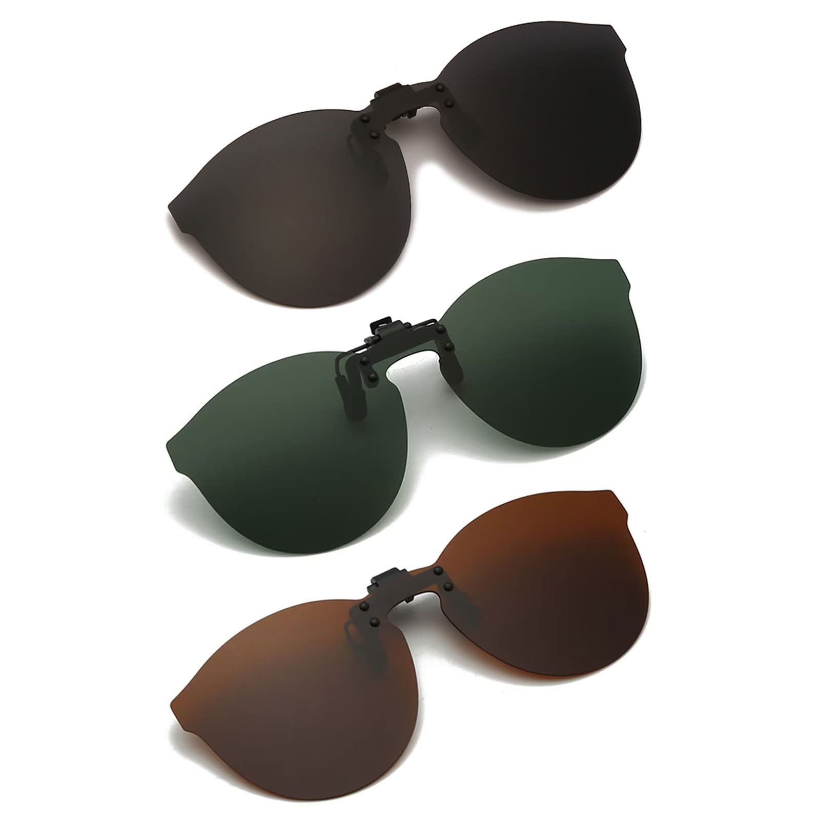 YAMEIZE Polarized 3 Pairs Clip-on Sunglasses - Anti-Glare UV400 Protection Flip Up Rimless Lens Driving Outdoor for Men Women