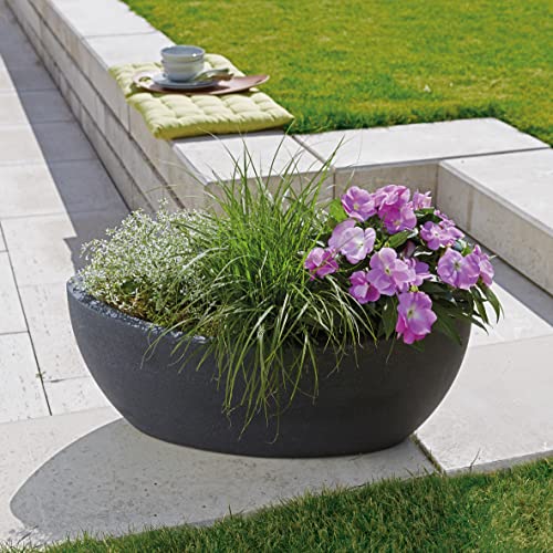 Scheurich Wave Globe Jardiniere, ovale Pflanzschale aus Kunststoff, Schwarz-Granit, 58 cm lang, 24 cm breit, 23 cm hoch, 15 l Vol.