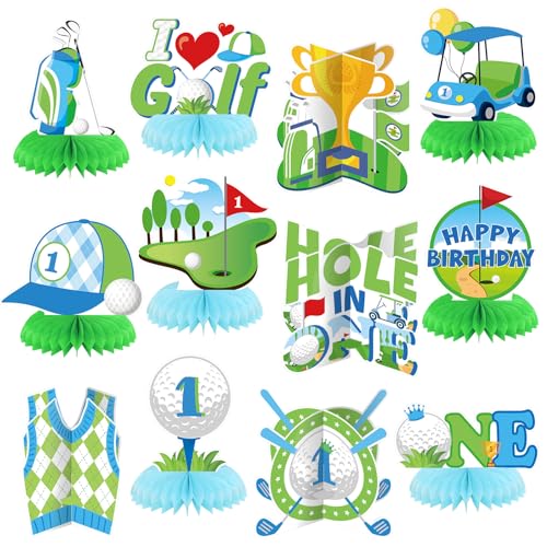12 Pcs Golf Birthday Party Decoration 1St Hole In One Honeycomb Table Centerpieces Green White Golf Table Decoration Topper Birthday Party Favors Supplies