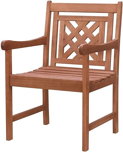 VIFAH V1835 Malibu - Sillón de comedor de eucalipto a cuadros para patio al aire libre