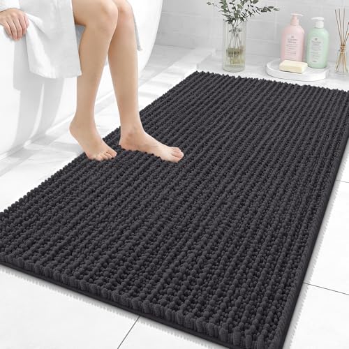 Image of OLANLY Bathroom Rug Mat 44x32, Thick Soft and Absorbent Chenille Bath Mat, Non-Slip Rubber Backing, Machine Washable Quick Dry Bath Rugs for Tub Shower Floor, Home Decor Accessories, Dark Grey
