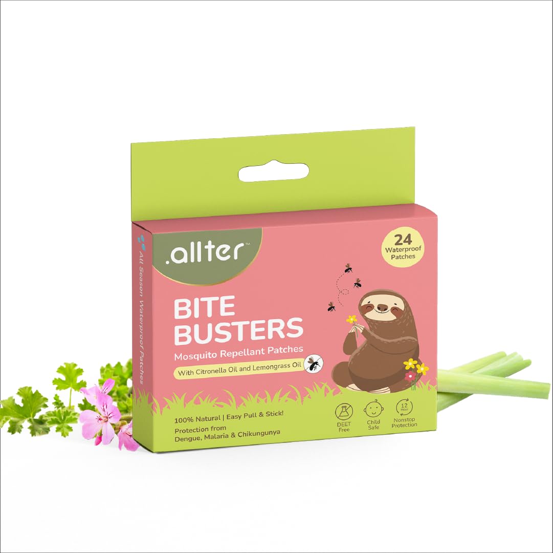 .allter Bite Buster Natural Mosquito Patches for Baby, Adults|12-Hour Protection| DEET-Free, Citronella & Lemongrass Oil| Protects from Dengue, Chikungunya & Malaria| 24 Patches