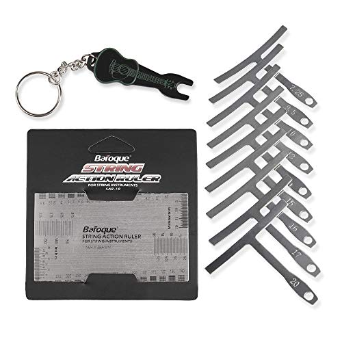 Mr.Power Un conjunto de 9 medidores de radio de cuerda para guitarra y 1 pieza de acción de cuerda de guitarra y 1 regla para extractor de pines Cover