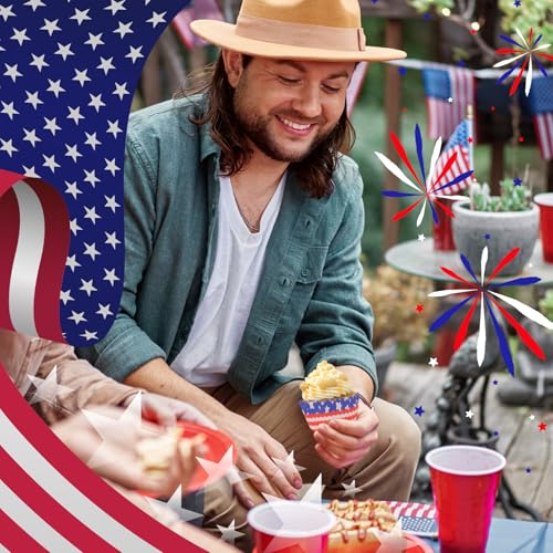 Image of 600 Pack 4th of July Cupcake Liners - Patriotic Red White Blue Baking Cups, Standard Size Muffin Wrappers for Independence Day Party, Cake & Candy Decorations(12 Styles)