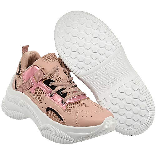 Tênis Lallu Casual Chunk Sola Alta Plataforma Blogueira Tamanho:37;Cor:Rosa