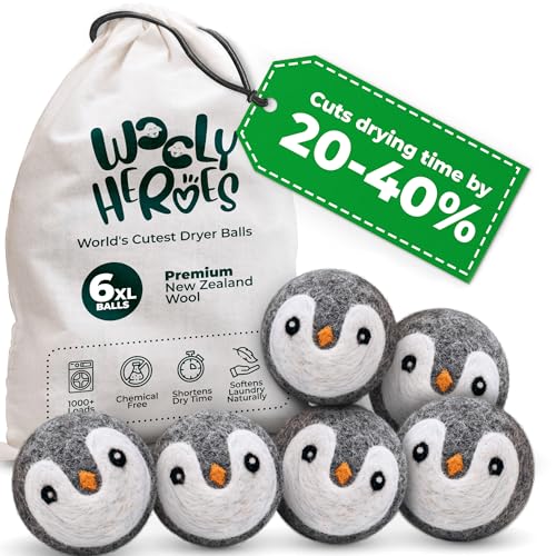 No More Dryer Sheets! Reusable Wool Dryer Balls XL 6-Pack - Reduces Static, Cuts Dry Time, & Softens Naturally