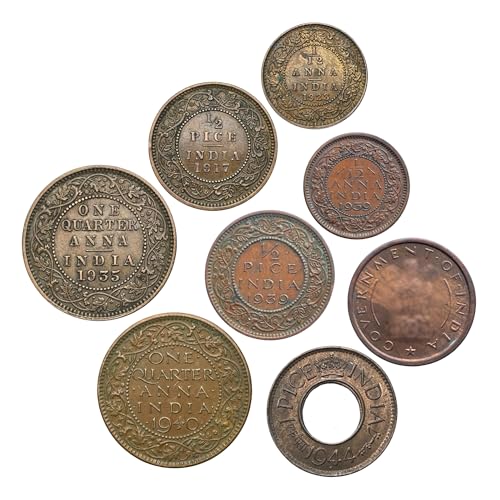 Image of COINIACS 6 Years And Up Rare Historic Gift Set Of 8 Coins, British India Collectable Copper Coins In Excellent Condition For Gifting And Collection