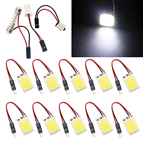 Qasim COB Chipset 18-SMD LED Panel Dome Light Auto Car Interior Reading Plate Lamp Roof Ceiling Interior Bulb With T10 / BA9S / Festoon Adapters 25x15mm White(Pack of 10)