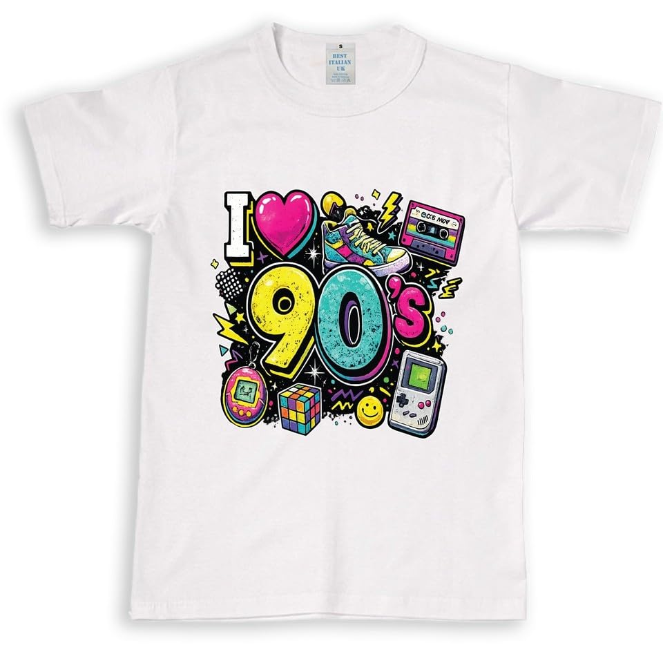 T Shirts Women Retro 90s Theme Party T-Shirt 90s Fancy Dress Costume Tops White