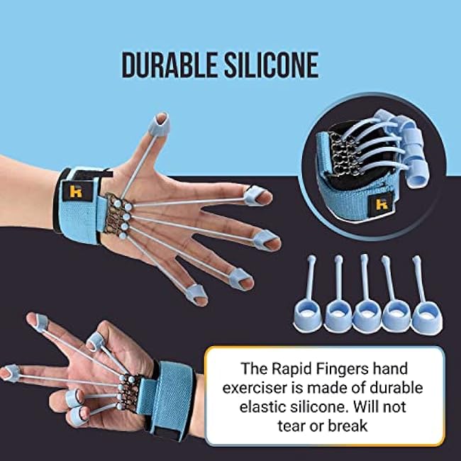 Hand Finger Strengthener by Rapid Fingers - Hand Extensor Exercise Equipment, 40lb Resistance Band Finger Strengthener ¨C for Climbing, Guitar, Gaming. One-Size Fits all.