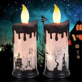 2 PCS Halloween Flameless Candles ,Flickering LED Pillar Candles, Battery Operated LED Candle Ghost
