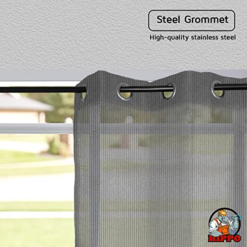 Image of HIPPO 150 GSM Outdoor Sun Blocking Balcony Eyelet /Grommet Curtains Sun & UV Protection, Light Filtering 3FTX7.5FT Door Curtain (Grey-Black)
