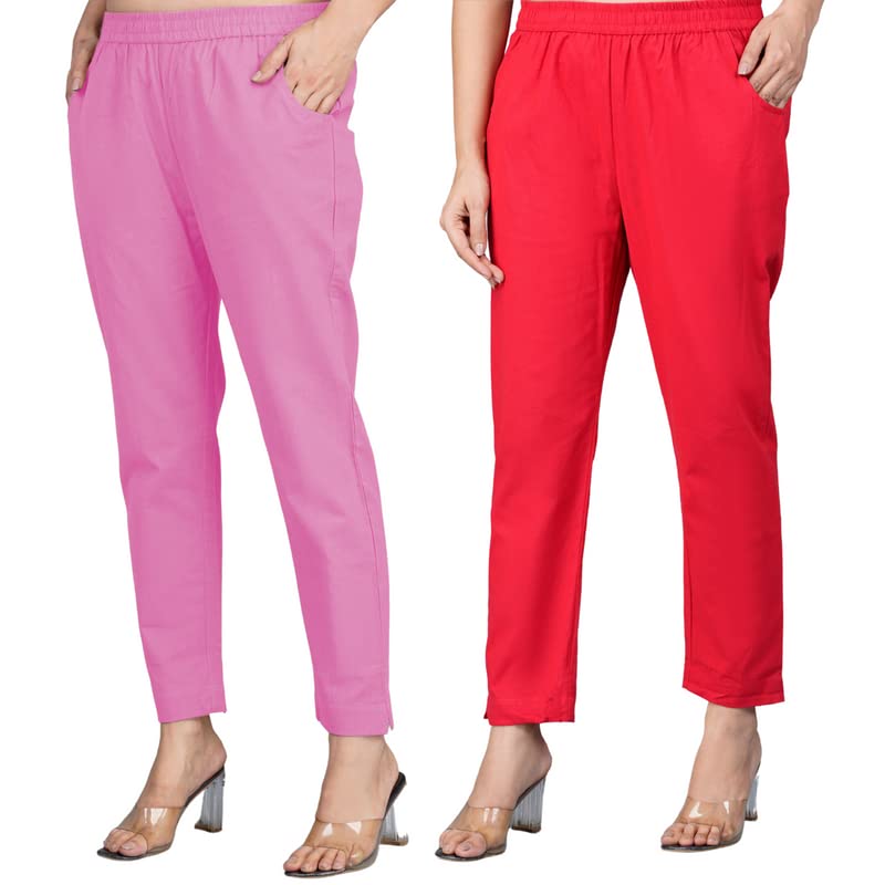 Image of Regular Fit Fully Elastic Waist Ankle Length Premium Cotton Casual Trouser Pant (Combo Pack of 2)