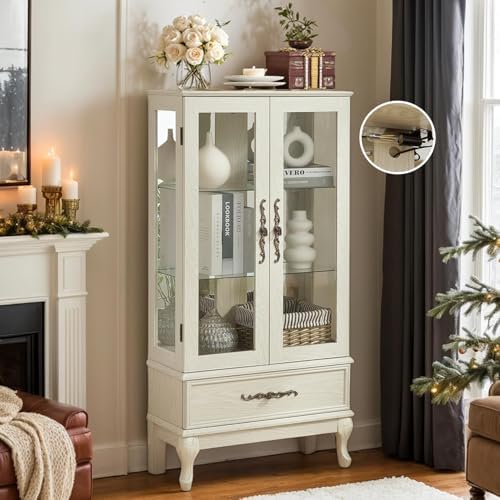 52" Lighted Accent Curio Cabinet, 3-Tier Antique Storage Cabinet ...