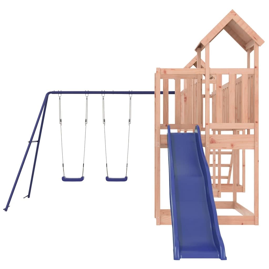 Spielturm aus massivem Douglasienholz mit Rutsche, Schaukel, Sandkasten, Klettergerüst und Sicherheiten für Kinder im Garten, robustes Holz, wetterfest, outdoor geeignet