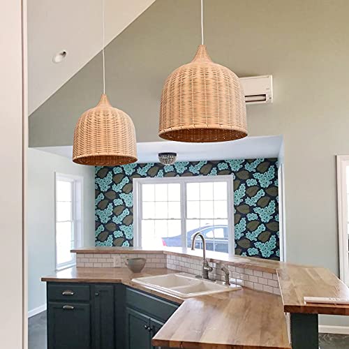 Arturesthome 15.7in Rattan Woven Pendant Light, Handmade Ceiling Pendant Lighting Chandelier, Hanging Lampshade Fixture for Dining Room Kitchen Entryway - Image 3